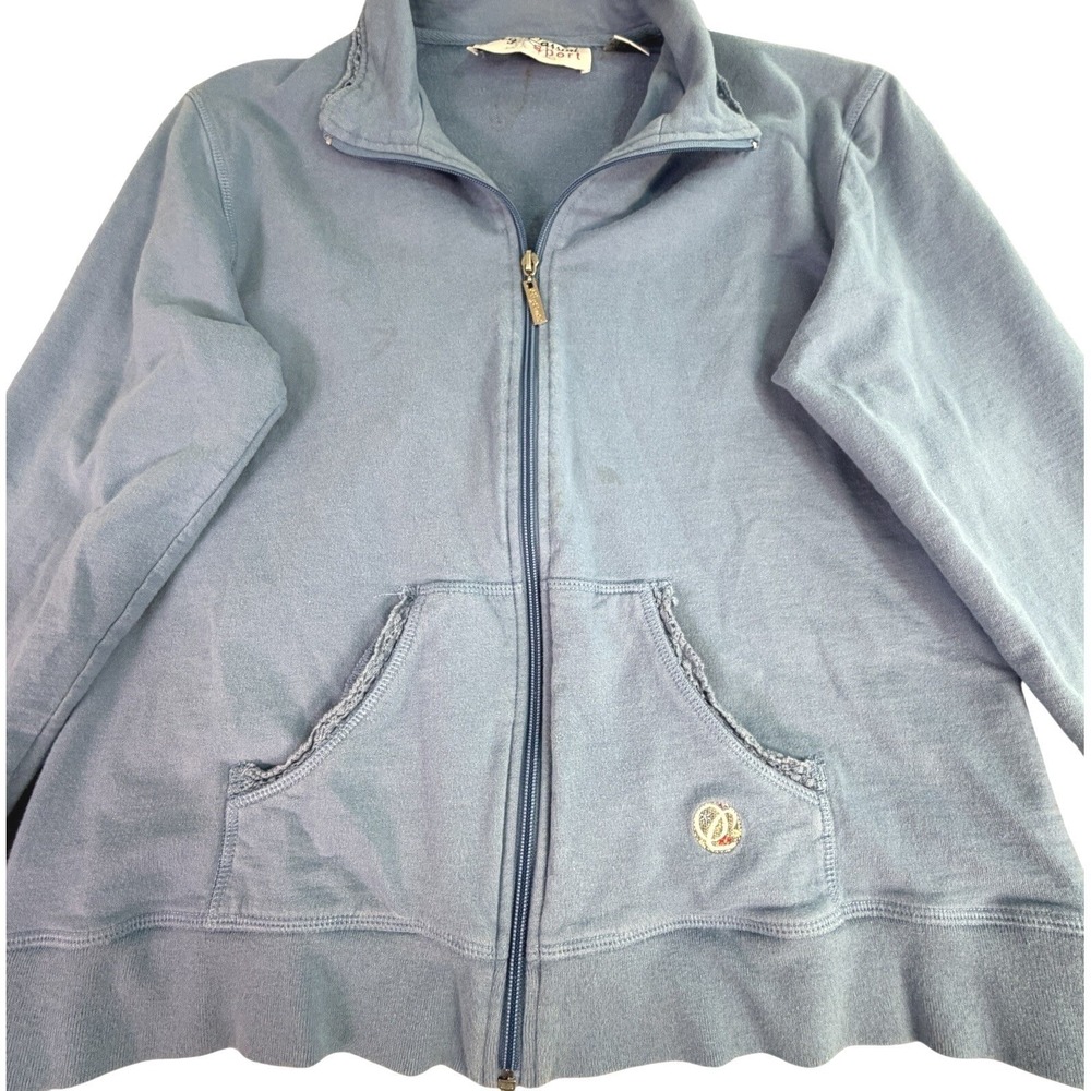 Oleg Cassini Sport Blue Full Zip Jacket Women's‎ Size M Cotton Casual Comfort